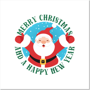 Cheerful Santa Merry Christmas Happy New Year Posters and Art